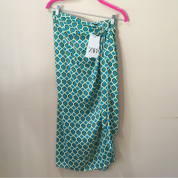 Zara sarong midi skirt geomatric retro green - Picture 4 of 9